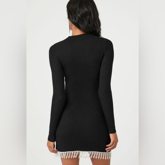 Ribbed Sweater dress rhinestone fringe trim hem nwot - Picture 3 of 5